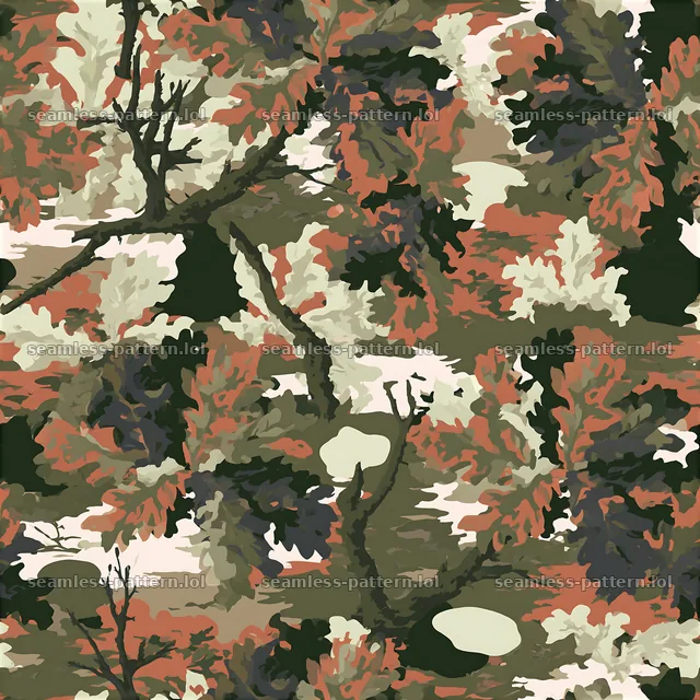 Seamless camouflage pattern with woodland leaves and branches — seamless tileable pattern