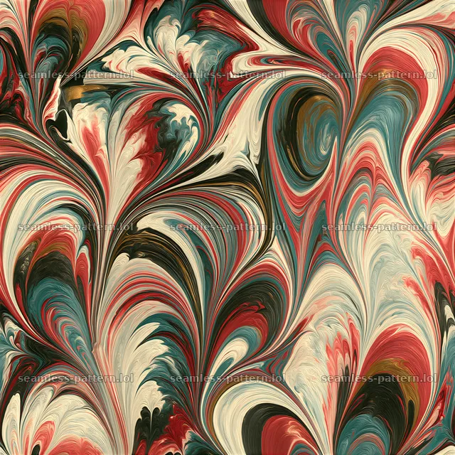 Multicolor marbling seamless texture with swirling patterns in red and teal — seamless tileable pattern