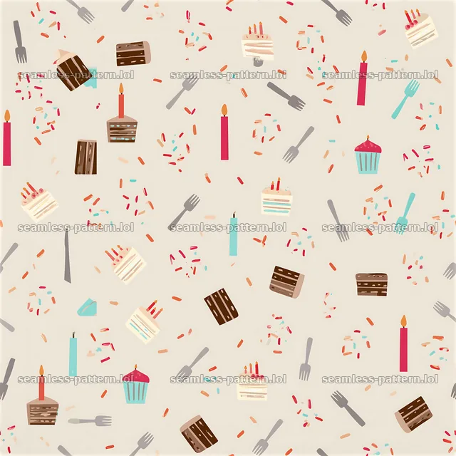 Birthday minimalist seamless pattern featuring desserts and candles — seamless tileable pattern