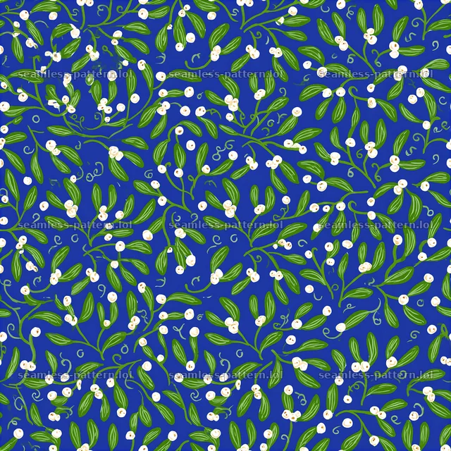 Cheerful mistletoe seamless pattern on a blue background — seamless tileable pattern