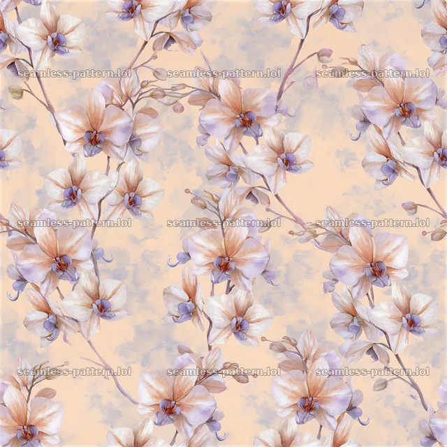 Repeating watercolor orchid pattern fills the surface with floral beauty — seamless tileable pattern