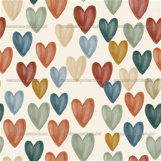 Seamless watercolor heart pattern in soft colors on light background — seamless tileable pattern
