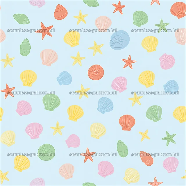 Colorful seashells and starfish seamless pattern — seamless tileable pattern